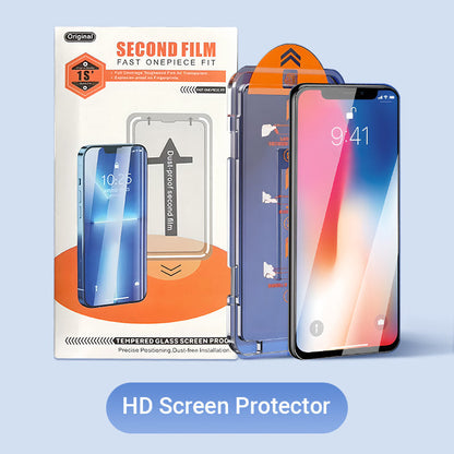 🔥50% DE RÉDUCTION🔥Protecteur d'écran en verre trempé 4K HD/anti-glissement avec installation automatique d'élimination de la poussière pour iPhone 