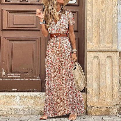 Robe fleurie bohème à col en V tendance 2025