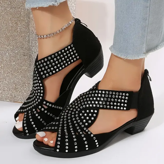 Sandales orthopédiques à talons bas avec strass creux (2025)