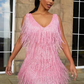 Vestido de festa sexy e elegante com franjas