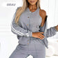 Conjunto de casaco e calças de beisebol feminino de três peças 