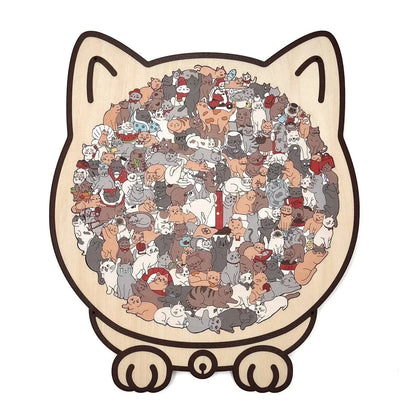 Puzzle en bois de 35 pièces en forme de chat aux couleurs Morandi