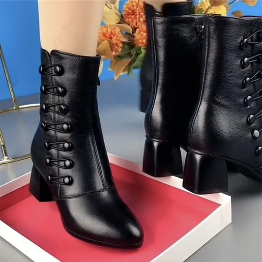 [🌸Nouveau style printemps, sans doublure en peluche🌸]✨💃Bottes élégantes en cuir pour femmes avec fermeture éclair latérale
