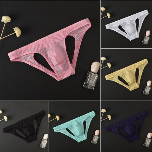 🔥2025 Vente chaude Hommes Glace Soie Transparent Mince Taille Basse Sous-Vêtements Sexy