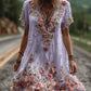 Vestido vintage de manga curta com bordado floral