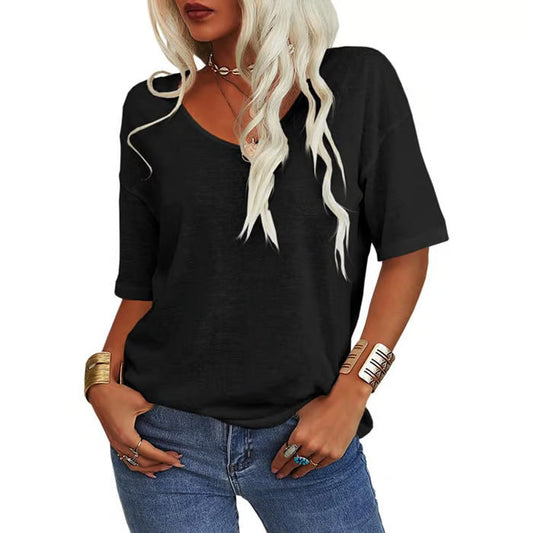 ✨2025 nieuw effen V-hals T-shirt voor dames