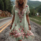 Vestido vintage de manga curta com bordado floral