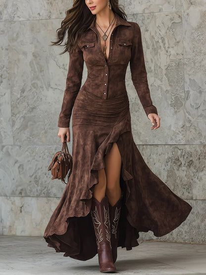 【🔥 Prix ultra-bas du jour】Robe rétro pour femme, col montant et fente