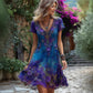 Vestido vintage de manga curta com bordado floral