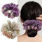 🌺Élégant accessoire pour cheveux élastique violet – chouchou luxueux orné de fleurs