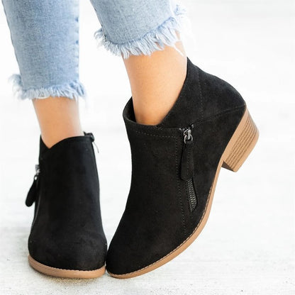 🔥 Bottines de marche confortables pour femmes - Talon bas, fermeture à glissière, support orthopédique de la voûte plantaire