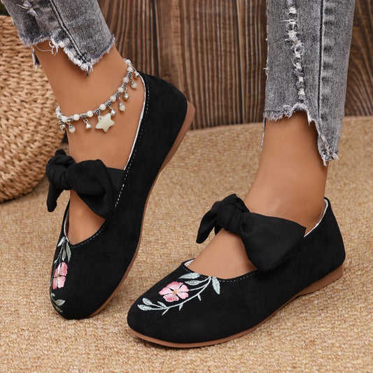 🌺Nieuwe platte Mary Jane-schoenen met geborduurde strik