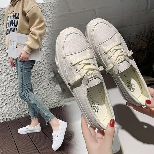 Witte platte veterschoenen voor dames – ademend, zachte binnenzool