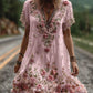 Vestido vintage de manga curta com bordado floral