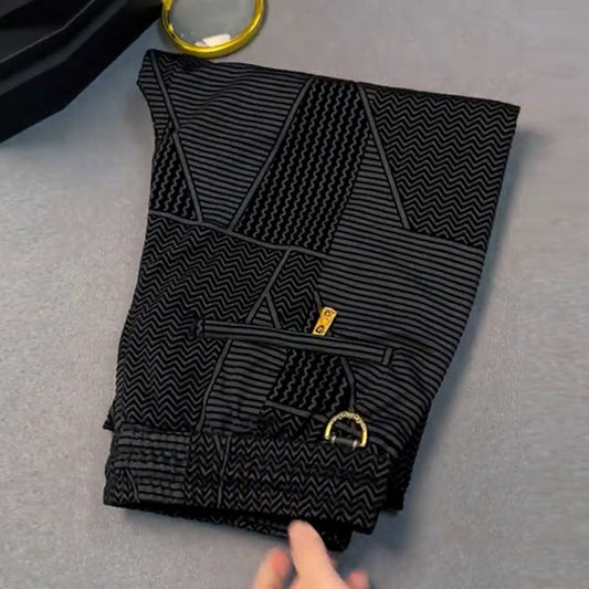 Pantalon long pour homme, élégant et confortable – coupe droite, taille élastiquée et tissu jacquard, style luxueux et léger