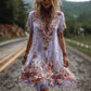 Vestido vintage de manga curta com bordado floral