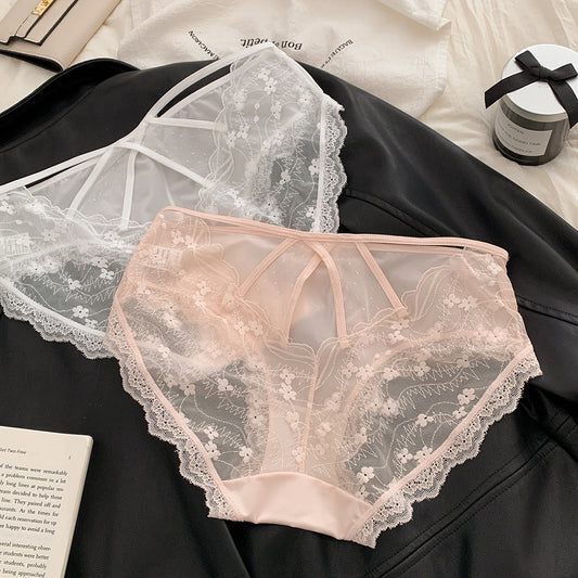 Franse satijnen kanten mesh slip met uitsparingen