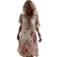 Vestido vintage de manga curta com bordado floral