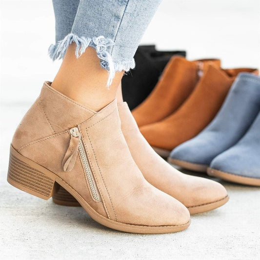 🔥 Bottines de marche confortables pour femmes - Talon bas, fermeture à glissière, support orthopédique de la voûte plantaire