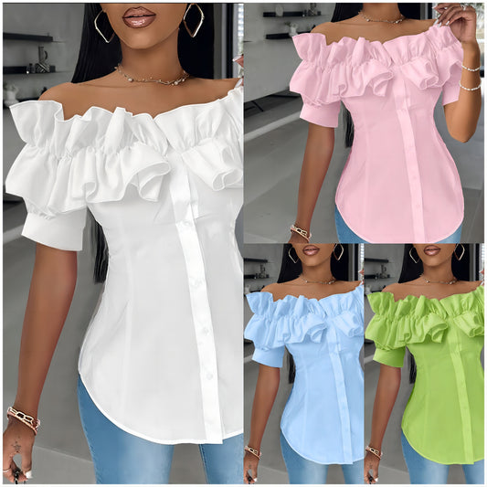 🔥2025 populaire off-shoulder tops met ruches
