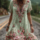 Vestido vintage de manga curta com bordado floral