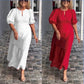 2025 Lente en zomer effen kleur losse casual ronde hals pofmouw jurk