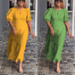 2025 Lente en zomer effen kleur losse casual ronde hals pofmouw jurk