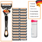Kit de remplacement pour rasoir pour homme + support gratuit – Lames en acier inoxydable ultra-tranchantes pour un rasage en douceur
