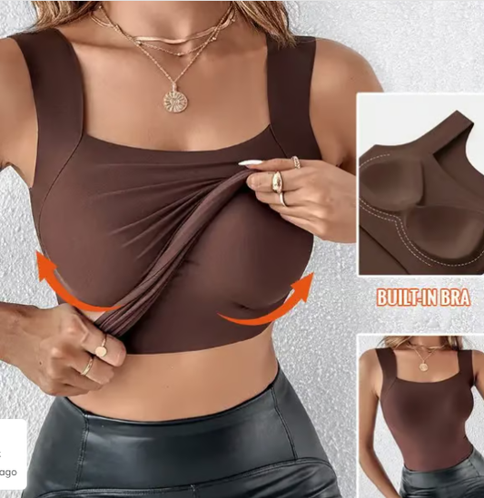 💖Débardeurs thermiques à col en U et soutien-gorge intégré pour femmes