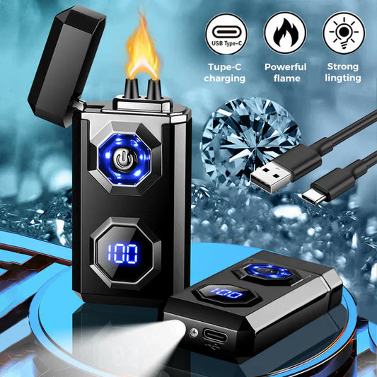 Briquet numérique coupe-vent rechargeable par USB avec lumière LED
