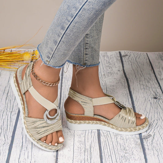 💕Sandales compensées tendance pour femmes avec bride élastique👡