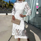 Robe amincissante à col en dentelle française et manches bouffantes, nouvelle collection printemps 2025