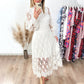 Robe amincissante à col en dentelle française et manches bouffantes, nouvelle collection printemps 2025