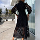 Robe amincissante à col en dentelle française et manches bouffantes, nouvelle collection printemps 2025