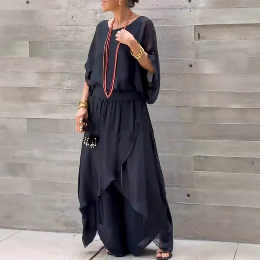 🎊Ensemble 2 pièces haut en mousseline + pantalon ample et large