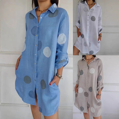 2025 nieuwe casual damesoverhemdjurk met print en button-down