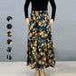 Damesmode Hoge Taille Bloemen Geplooide Lange Rok