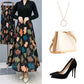Damesmode Hoge Taille Bloemen Geplooide Lange Rok