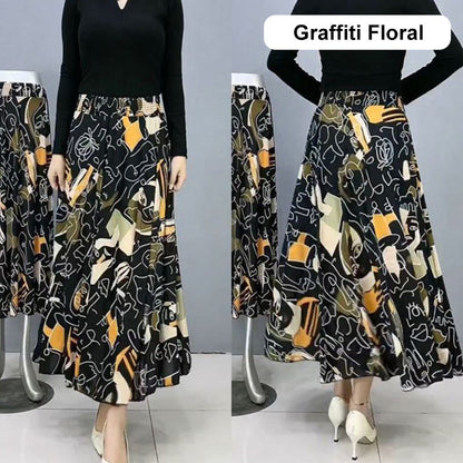 Damesmode Hoge Taille Bloemen Geplooide Lange Rok