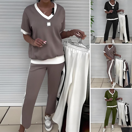 Set van casual V-hals top en broek voor dames 【Hoge kwaliteit】