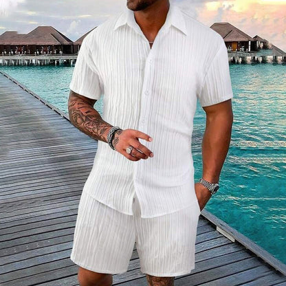 💎 49% DE RÉDUCTION ! 💎 Ensemble 2 Pièces Homme – Chemise Ample + Short Rayé, Look Décontracté & Respirant pour l’Été 🌿👕
