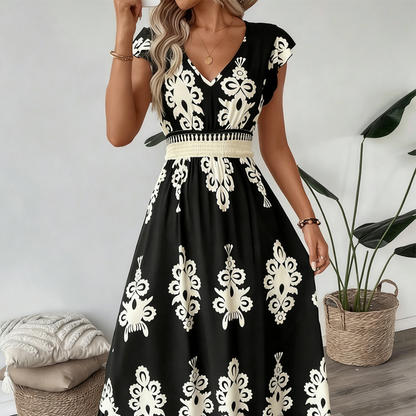 🎑49 % de réduction ✨Robe longue fluide à col en V et imprimé baroque pour femme