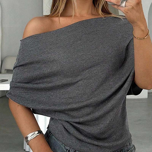 🌺49 % de réduction👚✨Haut asymétrique à épaules dénudées et manches chauve-souris pour femme💞