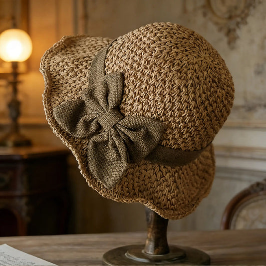 👒✨49 % de réduction🔥Chapeau de soleil élégant en paille tressée avec un nœud
