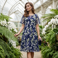 💎 49% DE RÉDUCTION ! 💎 Robe de Soirée Trapèze à Manches Courtes – Imprimé Floral Élégant, Double Couche en Mousseline & Coupe Flatteuse au Genou 👗💙