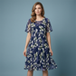 💎 49% DE RÉDUCTION ! 💎 Robe de Soirée Trapèze à Manches Courtes – Imprimé Floral Élégant, Double Couche en Mousseline & Coupe Flatteuse au Genou 👗💙